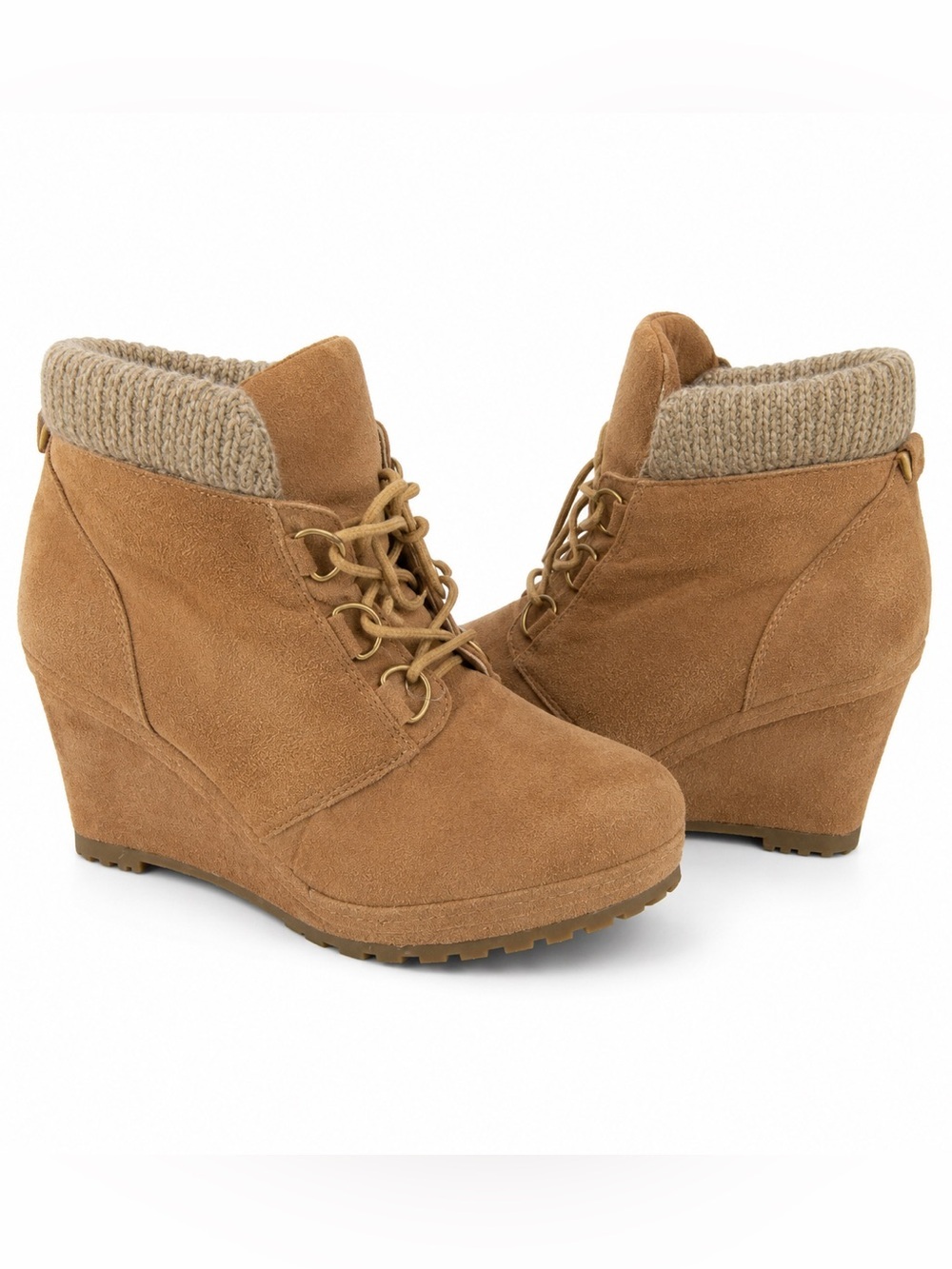 Cato Faux Suede Lace-Up Wedge Booties
